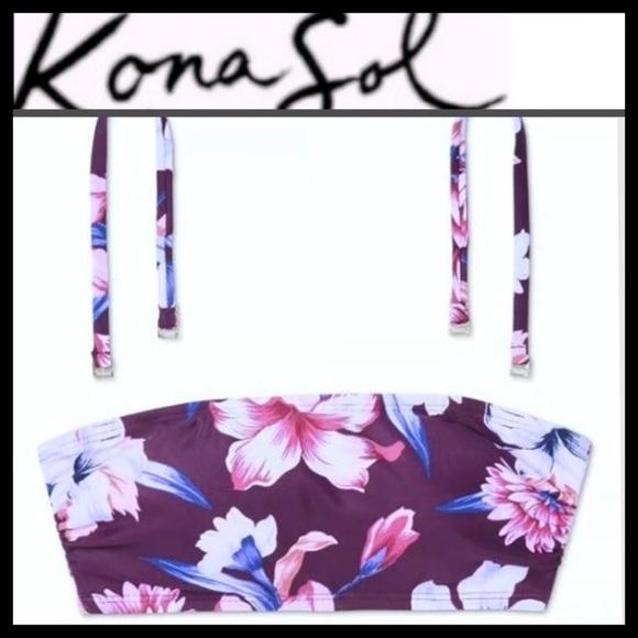 NWT Kona Sol Floral Bandeau Bikini Top - Picture 3 of 6